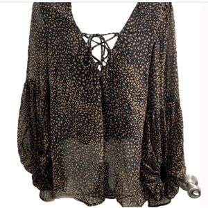 SEXY & ADORABLE FRONT TIE CHIFFON TOP w/BALLOON SLEEVES SIZE MED BY TOGETHER